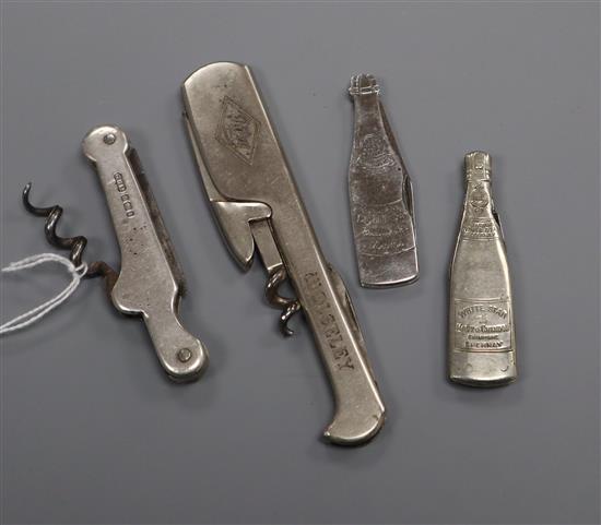 A White Star novelty pen knife and another bottle shaped pen knife an advertising pen knife an a silver pen knife